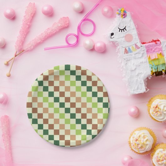 Earthy rainbow diagonal checkerboard pattern pappteller (Party)