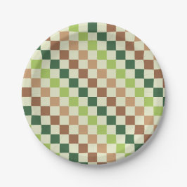 Earthy rainbow diagonal checkerboard pattern pappteller