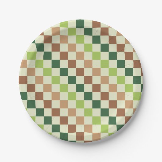 Earthy rainbow diagonal checkerboard pattern pappteller (Vorderseite)