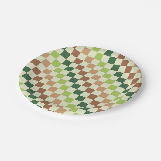 Earthy rainbow diagonal checkerboard pattern pappteller (Schrägansicht)
