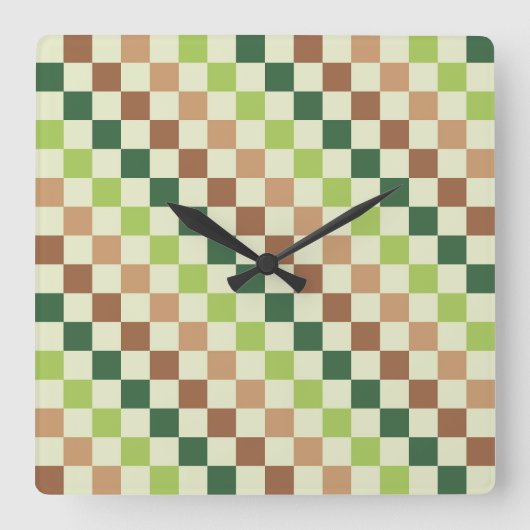 Earthy rainbow diagonal checkerboard pattern quadratische wanduhr (Vorderseite)