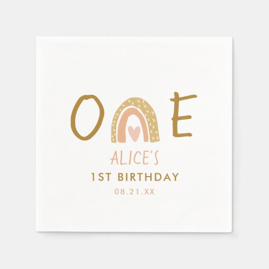 Earthy Rainbow Girl 1. Geburtstag Party Serviette (Vorderseite)