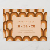 Earthy Retro 70er Geometric Groovy Hochzeit im Her Save The Date (Vorne/Hinten)