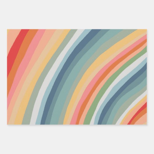 Earthy Retro Bold Wavy Strip farbenfrohe, moderne Geschenkpapier Set (Vorderseite 3)