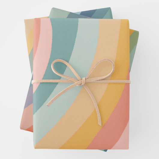 Earthy Retro Bold Wavy Strip farbenfrohe, moderne Geschenkpapier Set (Beispiel)