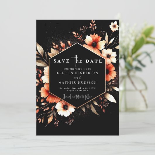 Earthy Romantic Terracotta Wedge Save The Date (Stehend Vorderseite)
