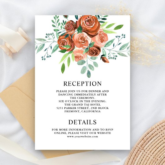 Earthy Rose Terracotta Floral Wedding Details Begleitkarte