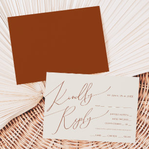 Earthy Rust RSVP-Karte für das horizontale Menü RSVP Karte