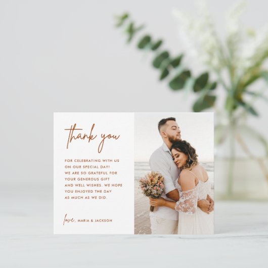 Earthy Rust Wedding Foto Danke, Postcard Postkarte (Stehend Vorderseite)