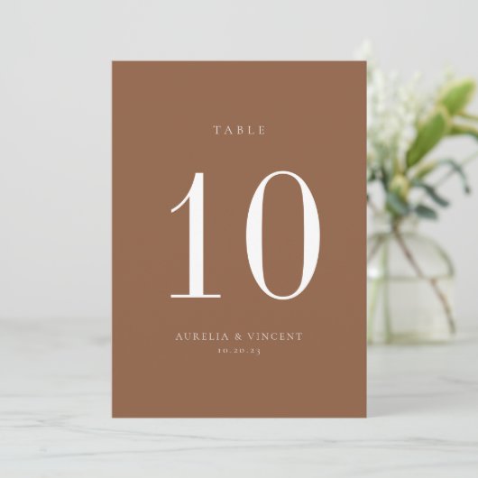 Earthy Rust Wedding Tischnummer Card (Stehend Vorderseite)