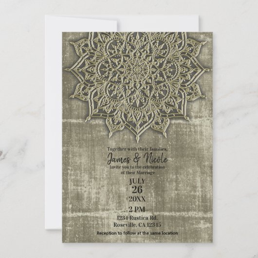 Earthy Rustic Tan Mandala Minimal Wedding Einladung (Vorderseite)