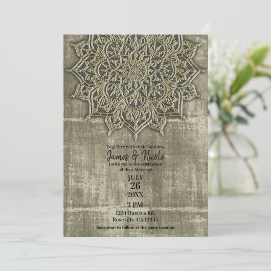 Earthy Rustic Tan Mandala Minimal Wedding Einladung (Stehend Vorderseite)