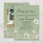 Earthy Sage & Botanical Greenery Graduation Einladung (Vorne/Hinten)