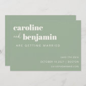 Earthy Sage Green Minimalistisch Modern Wedding Si Save The Date (Vorne/Hinten)