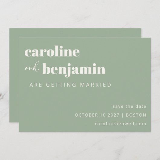 Earthy Sage Green Minimalistisch Modern Wedding Si Save The Date (Vorne/Hinten)