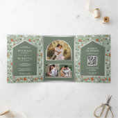 Earthy Sage Green Terrazzo Tile QR Code Wedding Dreifach Gefaltete Einladung (Innenseite)