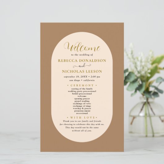 Earthy Script Calligraphy Wedding Program (Stehend Vorderseite)