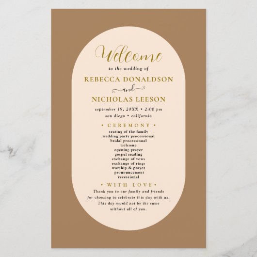 Earthy Script Calligraphy Wedding Program (Vorderseite)