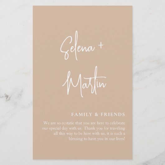 Earthy Script Minimal Wedding Events Timeline (Rückseite)