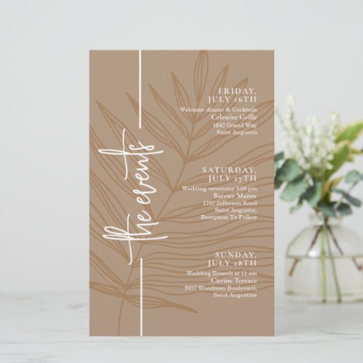 Earthy Script Minimal Wedding Events Timeline (Stehend Vorderseite)