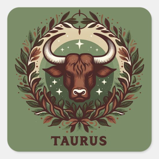 Earthy, Sensual Taurus Zodiac Star Sign Art Design Quadratischer Aufkleber (Vorderseite)