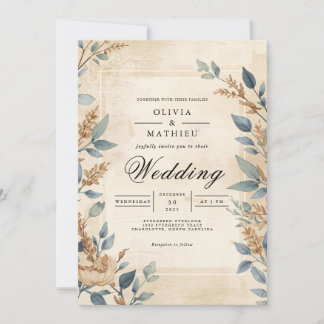 Earthy Sepia Botanical Romance Wedding Einladung