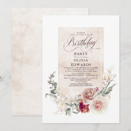 Earthy Shade Blume Boho Elegant Birthday Party Einladung