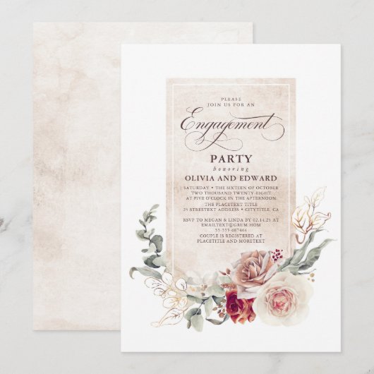 Earthy Shade Blume Boho Elegante Engagement Party Einladung (Vorne/Hinten)