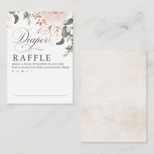 Earthy Shade Blume Diaper Raffle Game Tickets Begleitkarte (Vorne/Hinten)