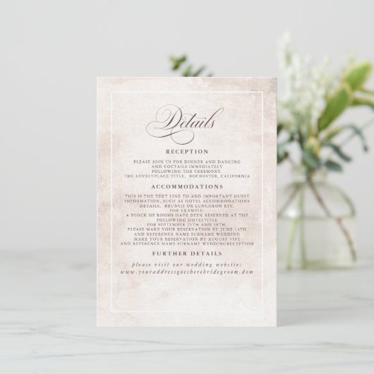 Earthy Shade Blume Elegant Boho Wedding Details Begleitkarte (Stehend Vorderseite)