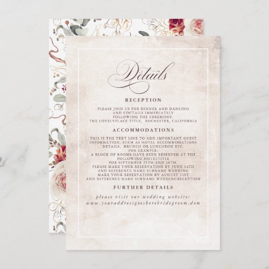 Earthy Shade Blume Elegant Boho Wedding Details Begleitkarte (Vorne/Hinten)