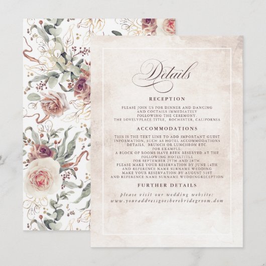 Earthy Shade Blume Elegant Boho Wedding Details Begleitkarte (Vorne/Hinten)