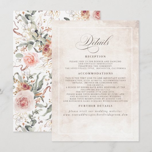 Earthy Shade Blume Elegant Boho Wedding Details Begleitkarte (Vorne/Hinten)
