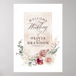 Earthy Shade Blume Elegante Wedding Welcome Sign Poster