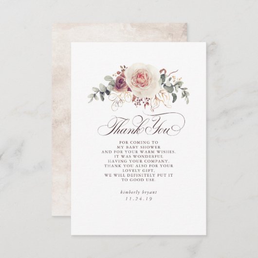 Earthy Shades Floral Baby Shower Vielen Dank Dankeskarte (Vorne/Hinten)