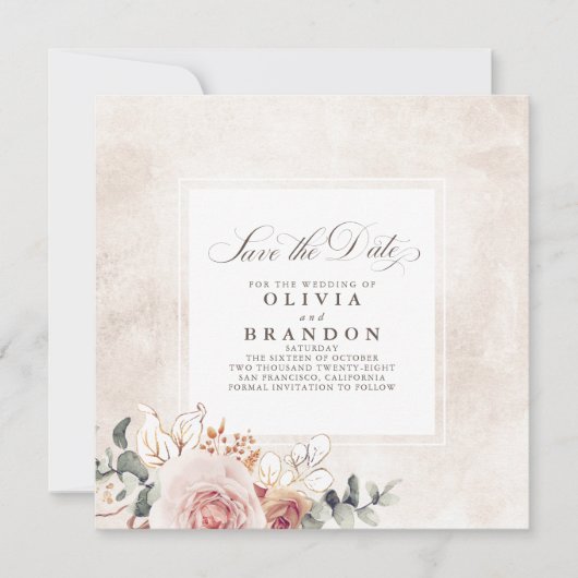Earthy Shades Floral Elegant Save the Date Ankündigung (Vorderseite)