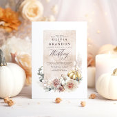 Earthy Shades Floral Pumpkins Boho Hochzeit im Her Einladung