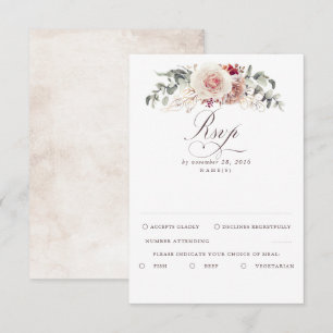 Earthy Shades Foliage Boho Wedding RSVP Karte