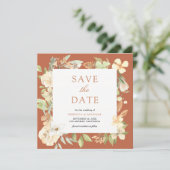 Earthy Soft Peach Floral Terracotta Wedge Save The Date (Stehend Vorderseite)