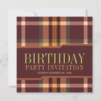 Earthy Tartan Plaid Geburtstagsparty Einladungen