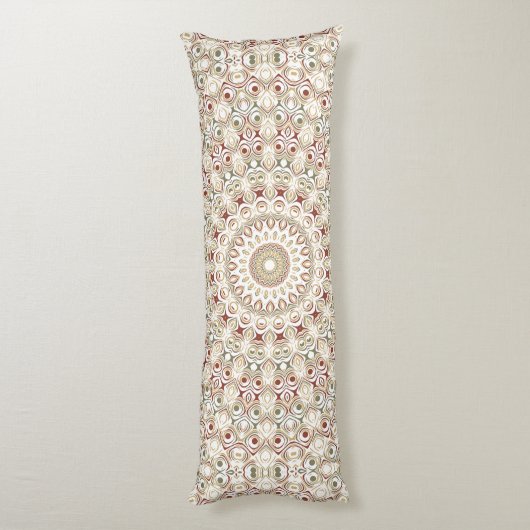 Earthy Taupe and Rust Mandala Pattern Seitenschläferkissen (Rückseite (Vertikal))