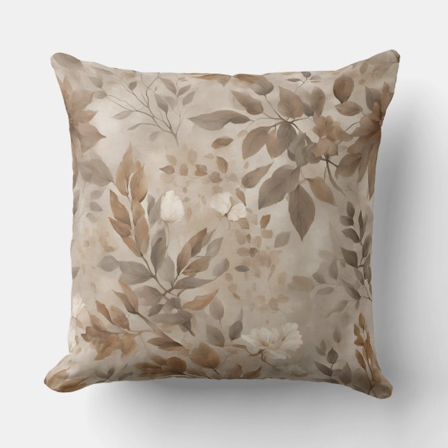 Earthy Taupe Brown Botanic Print Kissen (Vorderseite)