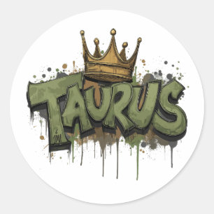 Earthy Taurus Zodiac Graffiti Airbrush mit Crown Runder Aufkleber