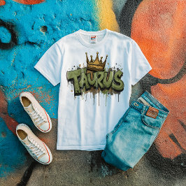 Earthy Taurus Zodiac Graffiti Airbrush mit Crown T-Shirt