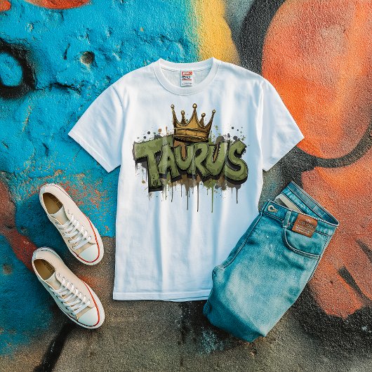 Earthy Taurus Zodiac Graffiti Airbrush mit Crown T-Shirt