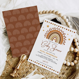 Earthy Terracotta Boho Rainbow Neutral Baby Shower Einladung