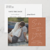 Earthy Terracotta Calligraphy Foto Save the Date Postkarte (Vorne/Hinten)