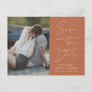 Earthy Terracotta Calligraphy Foto Save the Date Postkarte