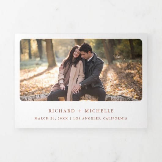 Earthy Terracotta Floral Antlers QR Code Wedding Dreifach Gefaltete Einladung (Cover)