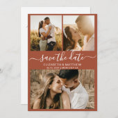 Earthy Terracotta Script Foto Collage Wedding Save The Date (Vorne/Hinten)